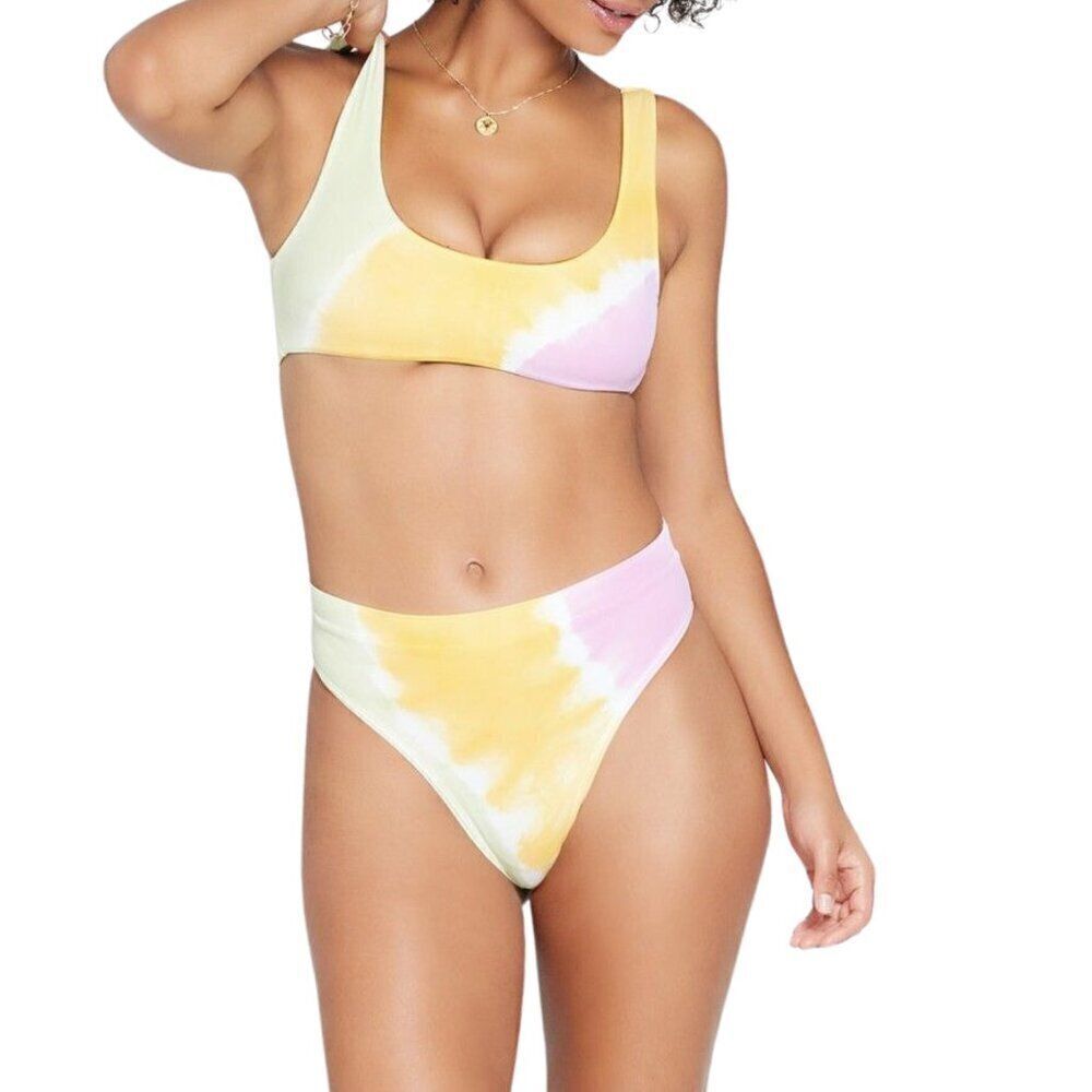l*space Diagonal Sunburst Lizzie Top & Frenchi Bottom 2 Pc. Bikini Set Sz. L NWT